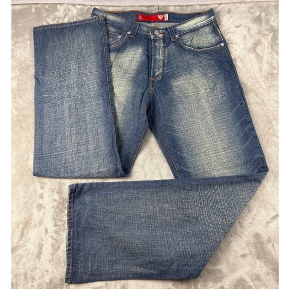 Guess Other - Guess Jeans Mens 34 X629A057 Blue Embroidered Crosshatch Denim EUC